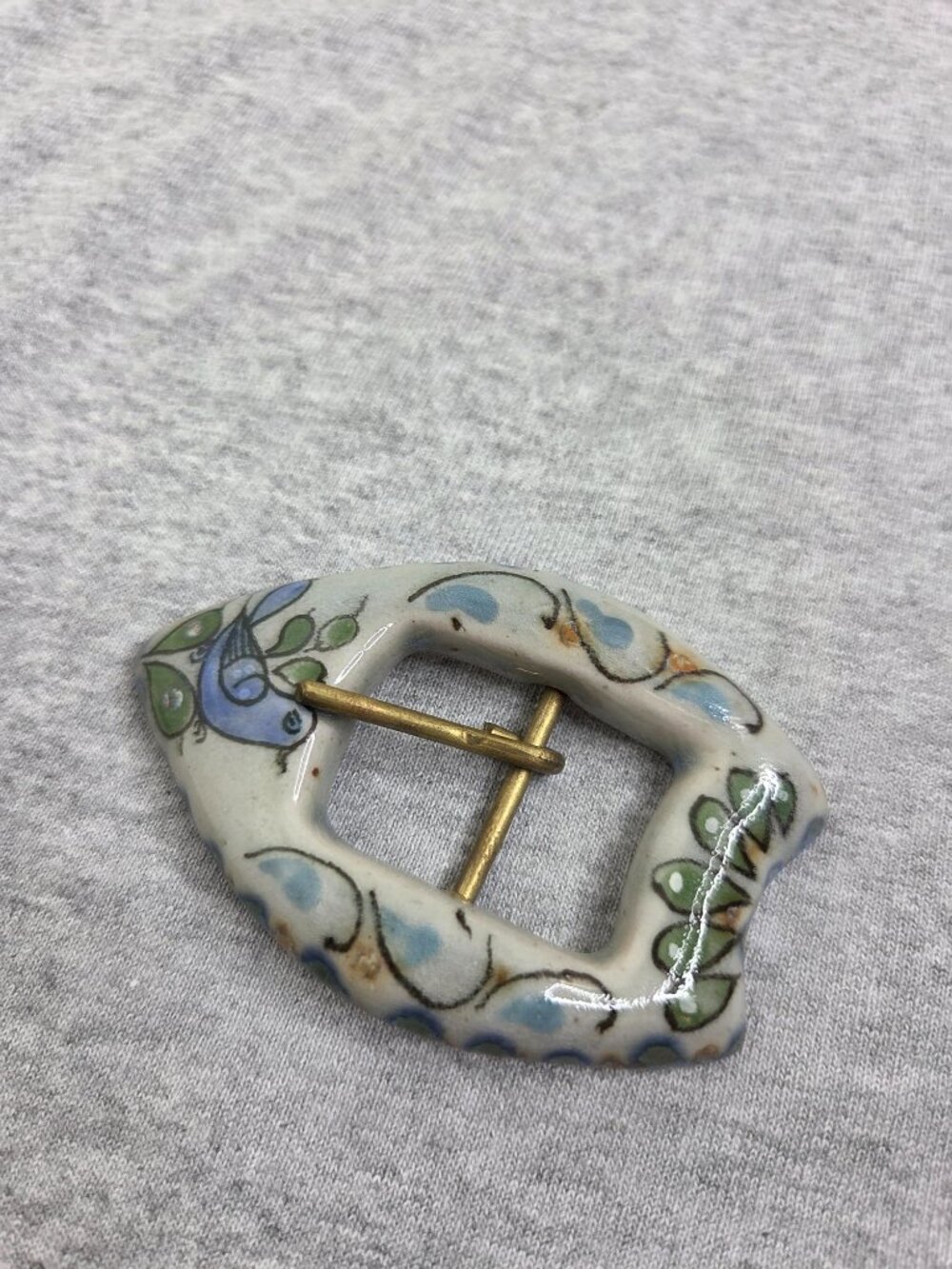 Vintage Ken Edwards Ceramic Blue Bird Handmade Belt Buckle - Picture 3 of 6